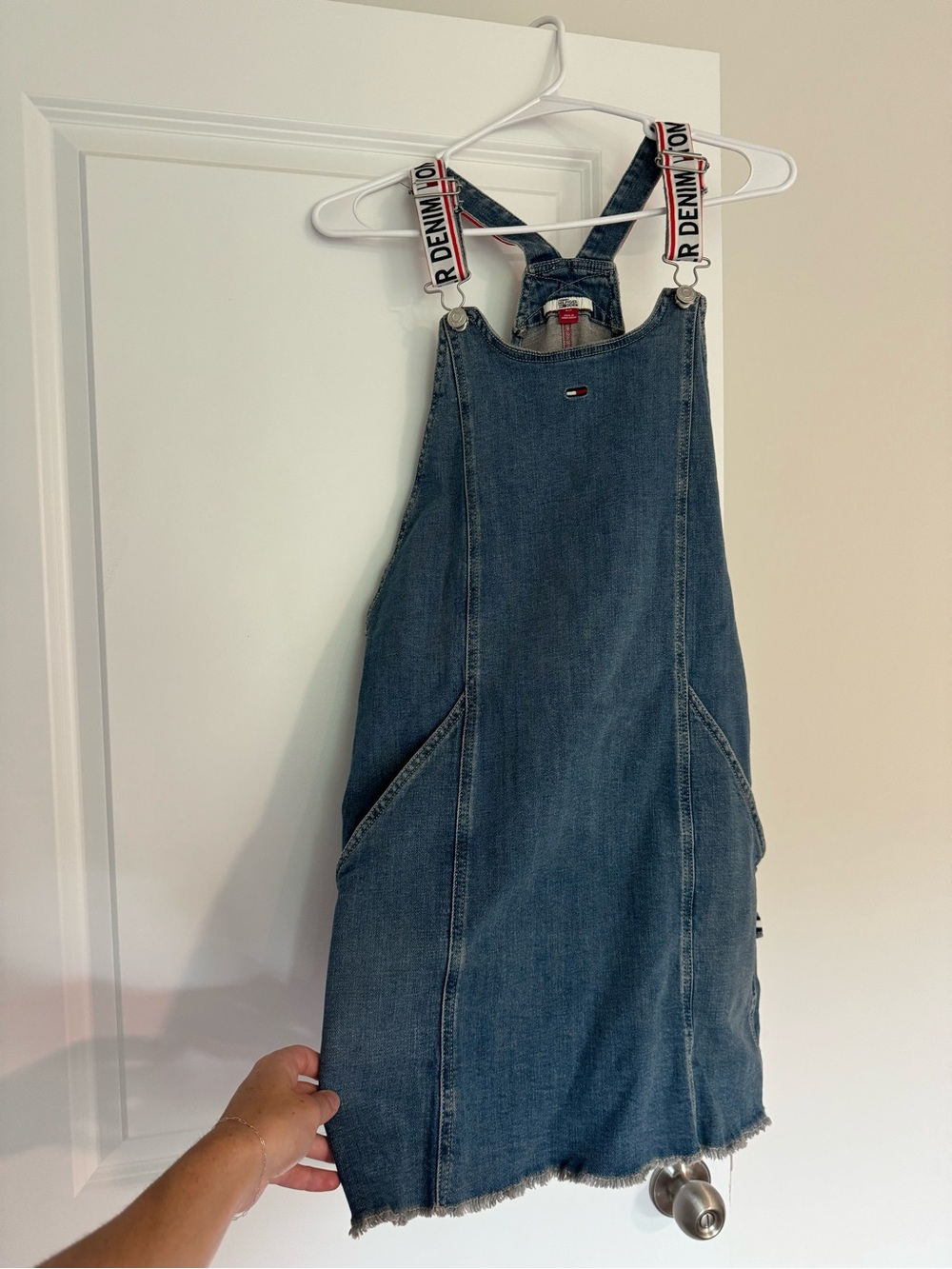 Tommy Hilfiger Blue Denim Mini Pinafore Dress with Branded Straps - Picture 3 of 4
